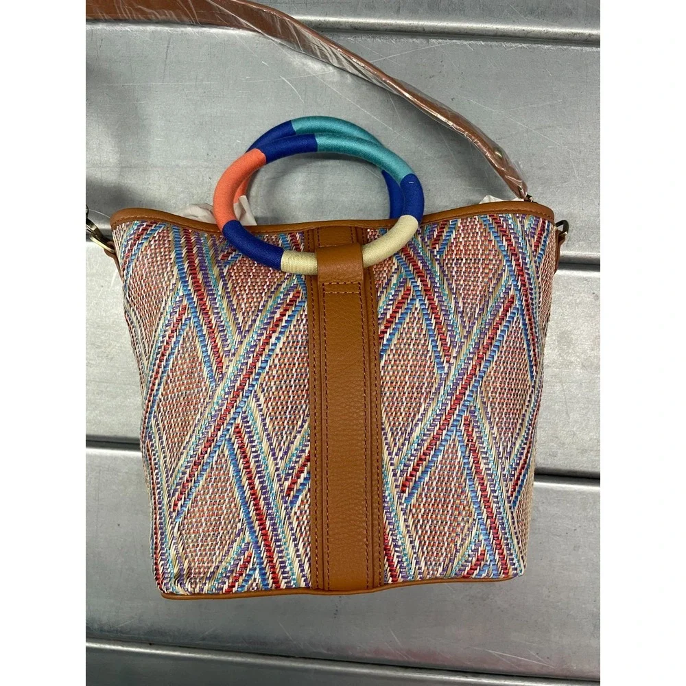Hobo Luna Small Tote Bag Sunset Raffia‎ Hand Bag Shoulder Leather Trim